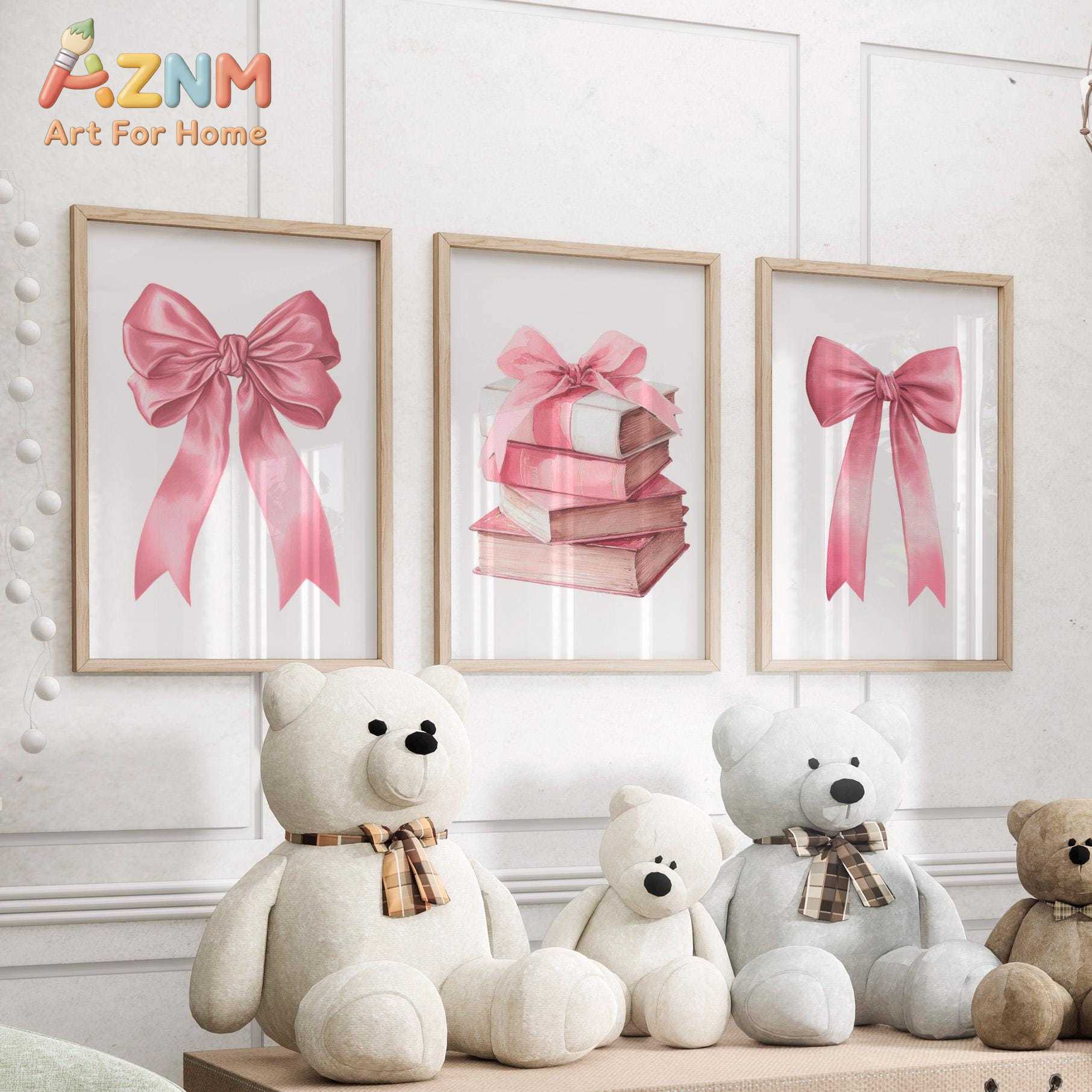 Pink Bows Wall Art Set of 3 Po - Baby Nursery Frames reseña y precio
