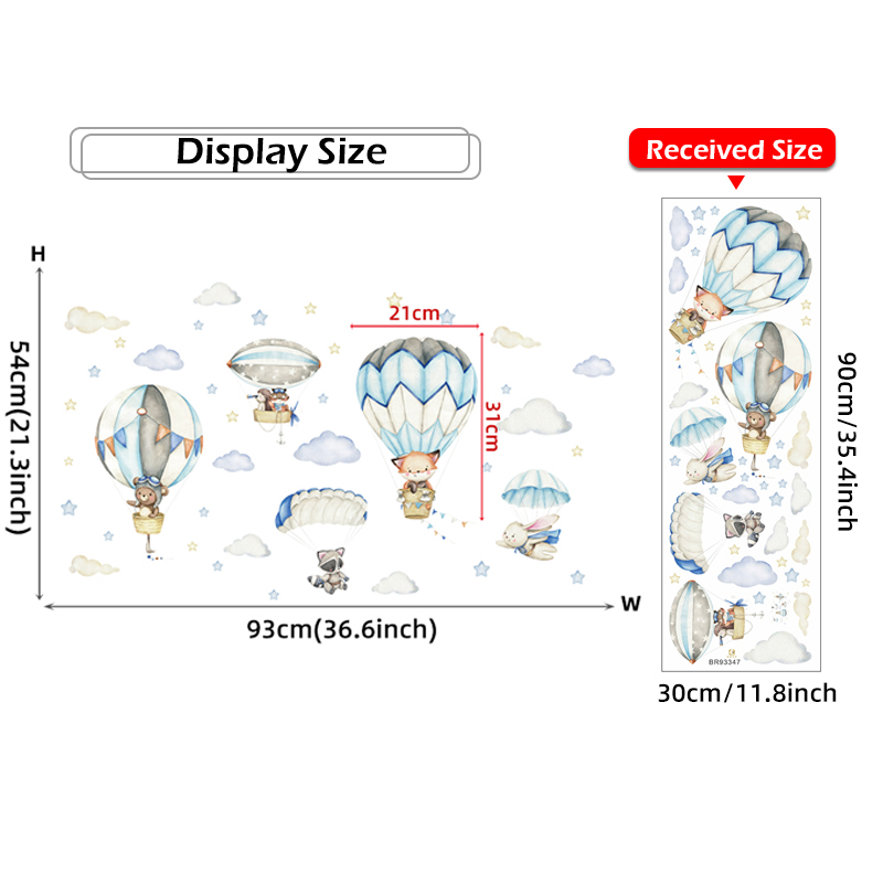 Cartoon Cute Animals Hot Air B - Baby Nursery Wall Mural reseña y precio