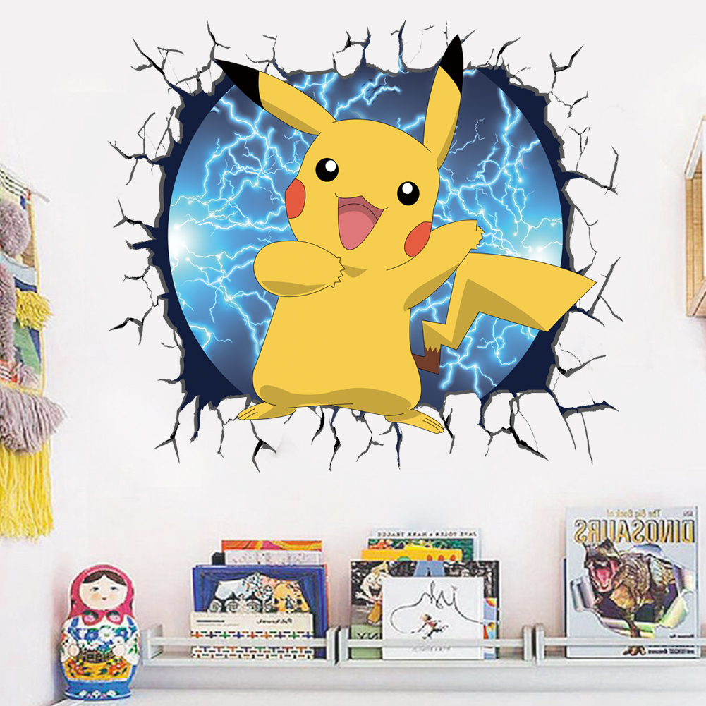 3D Broken Wall Cartoon Pikachu - Baby Nursery Wall Mural reseña y precio