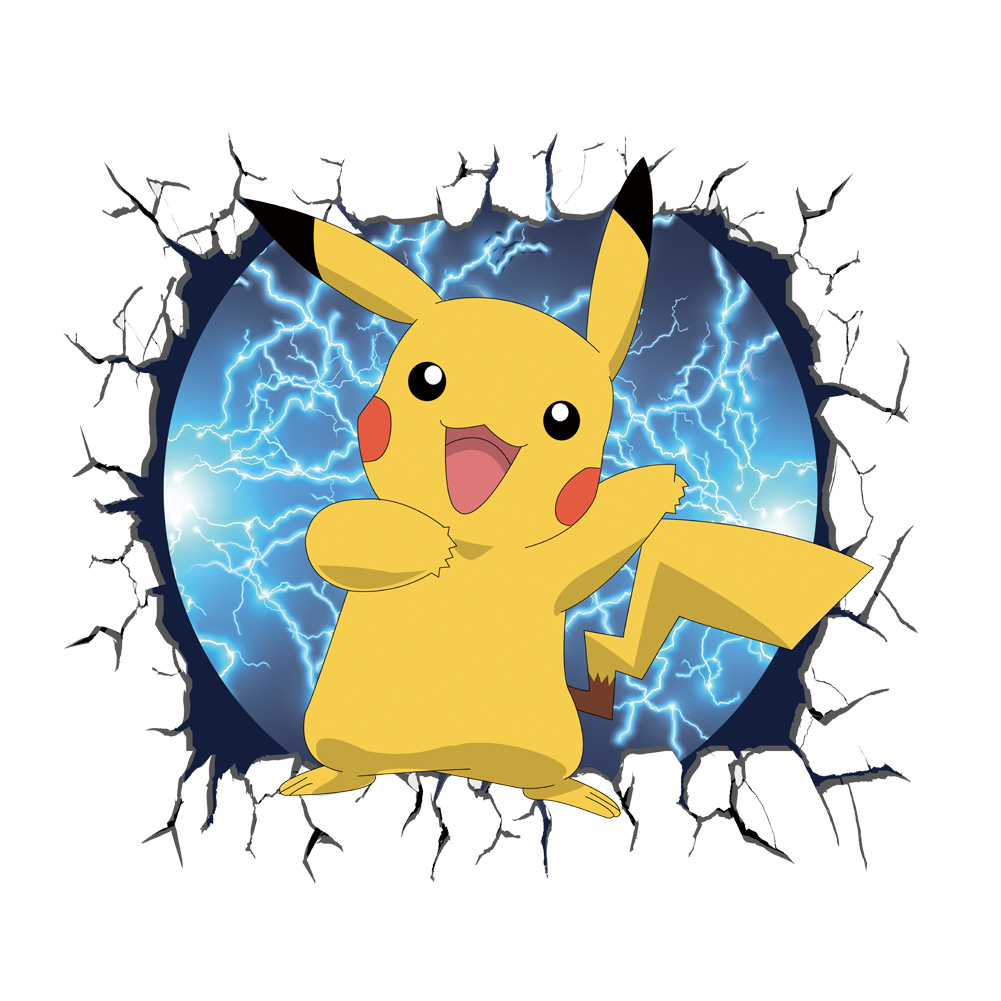 3D Broken Wall Cartoon Pikachu - Baby Nursery Wall Mural reseña y precio