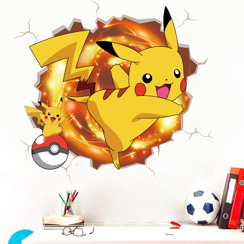 3D Broken Wall Cartoon Pikachu - Baby Nursery Wall Mural reseña y precio