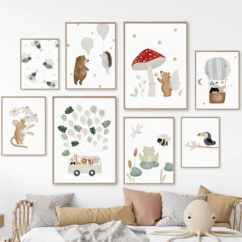 Boho Bear Hedgehog Panda Touca - Baby Nursery Wall Art reseña y precio