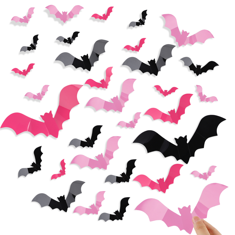 24/48Pcs Halloween Pink Bats W - Baby Nursery Wall Mural reseña y precio