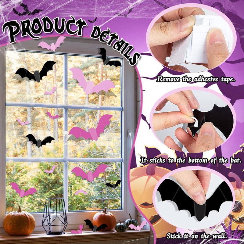 24/48Pcs Halloween Pink Bats W - Baby Nursery Wall Mural reseña y precio