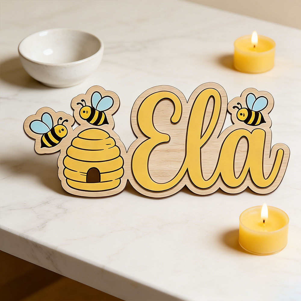 Personalized Cute Bee Hive Nam - Baby Nursery Name Sign reseña y precio