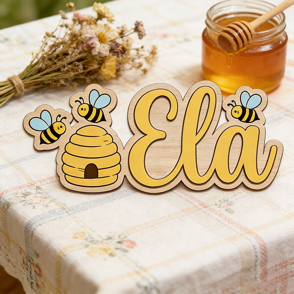 Personalized Cute Bee Hive Nam - Baby Nursery Name Sign reseña y precio