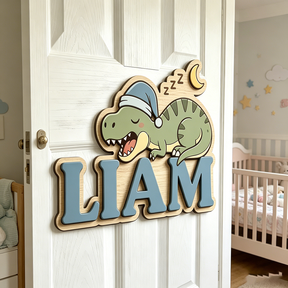 Personalized Sleepy Dinosaur N - Baby Nursery Kids reseña y precio