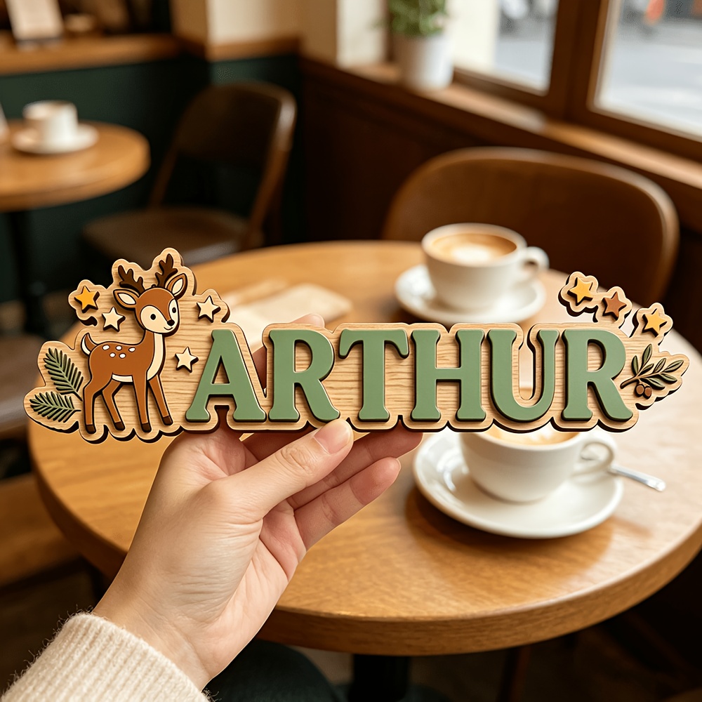 Custom Deer & Star Wooden Name - Baby Nursery Name Sign reseña y precio