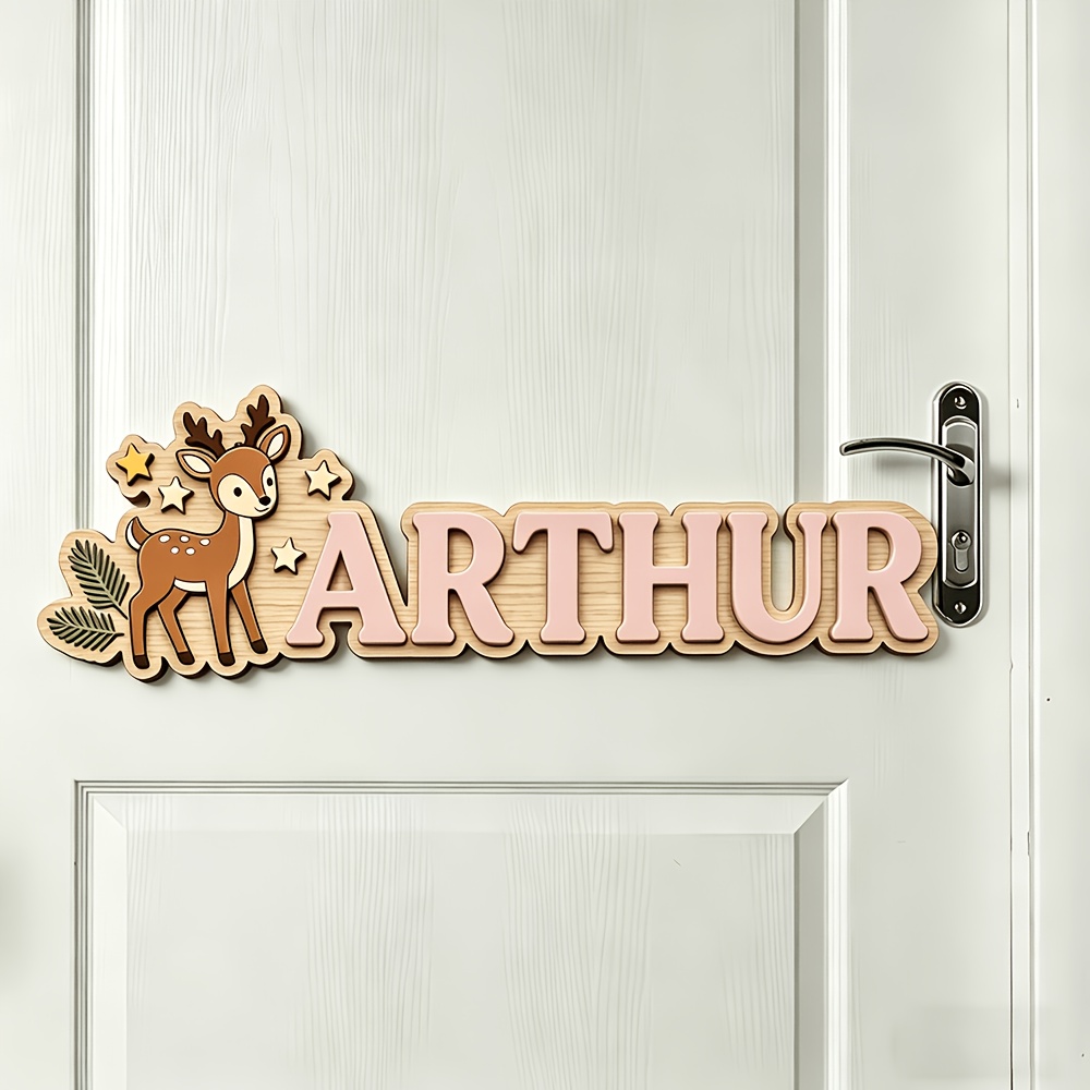 Custom Deer & Star Wooden Name - Baby Nursery Name Sign reseña y precio