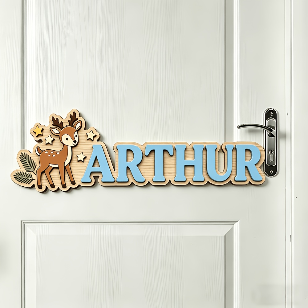 Custom Deer & Star Wooden Name - Baby Nursery Name Sign reseña y precio