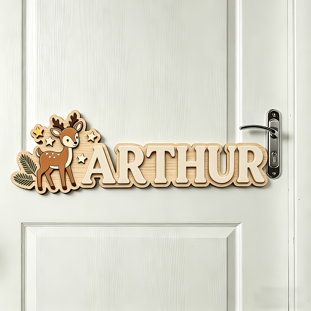 Custom Deer & Star Wooden Name - Baby Nursery Name Sign reseña y precio