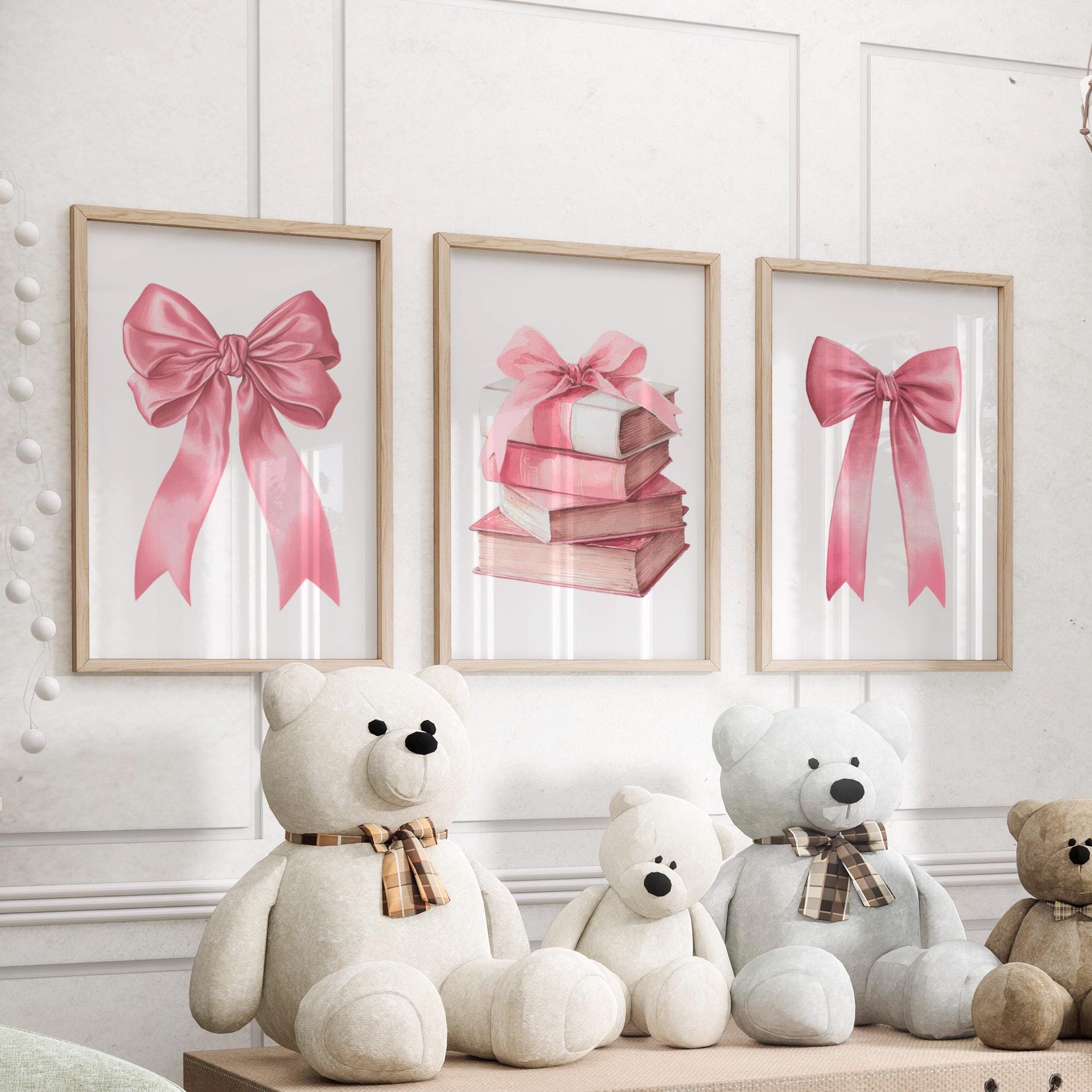 3pcs/Set frameless,Pink Bows W - Baby Nursery Frames reseña y precio
