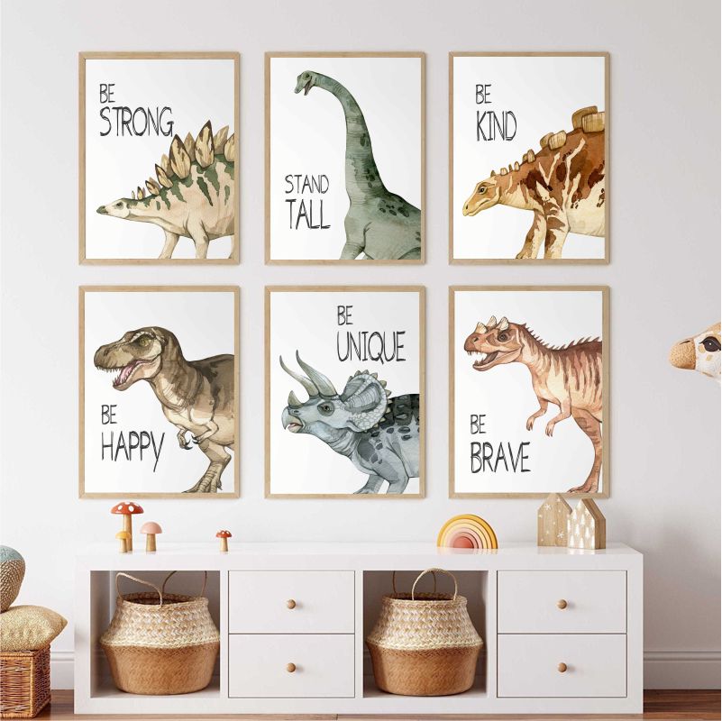 Watercolor Dinosaur Poster Nur - Baby Nursery Kids reseña y precio