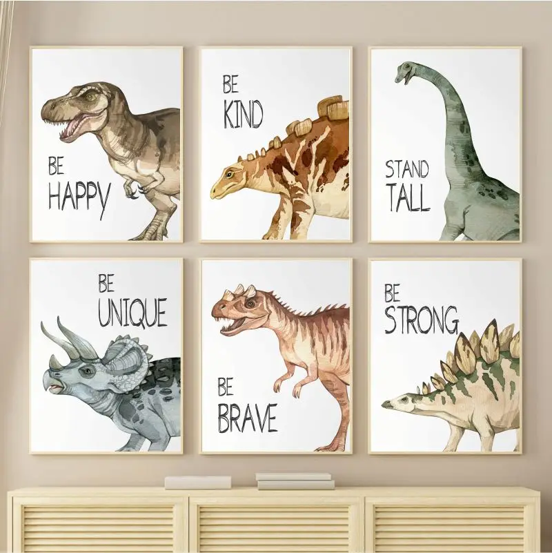 Watercolor Dinosaur Poster Nur - Baby Nursery Kids reseña y precio