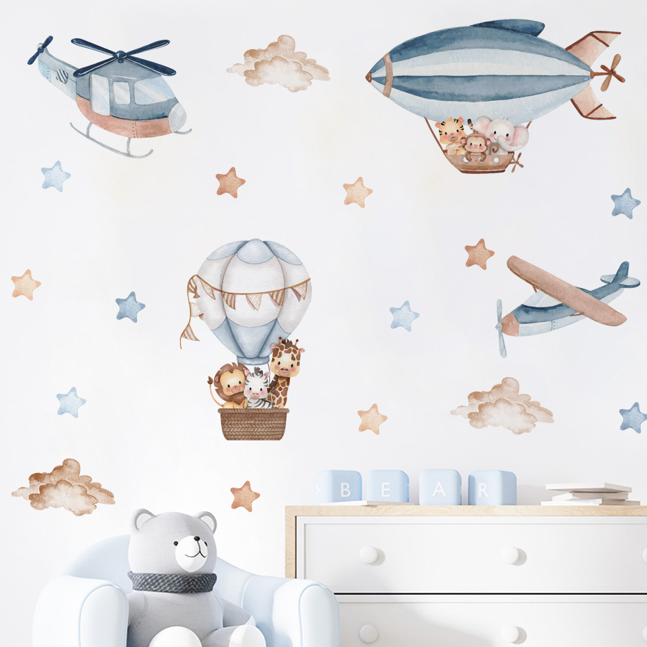 Watercolor Animals Hot Air Bal - Baby Nursery Wall Mural reseña y precio