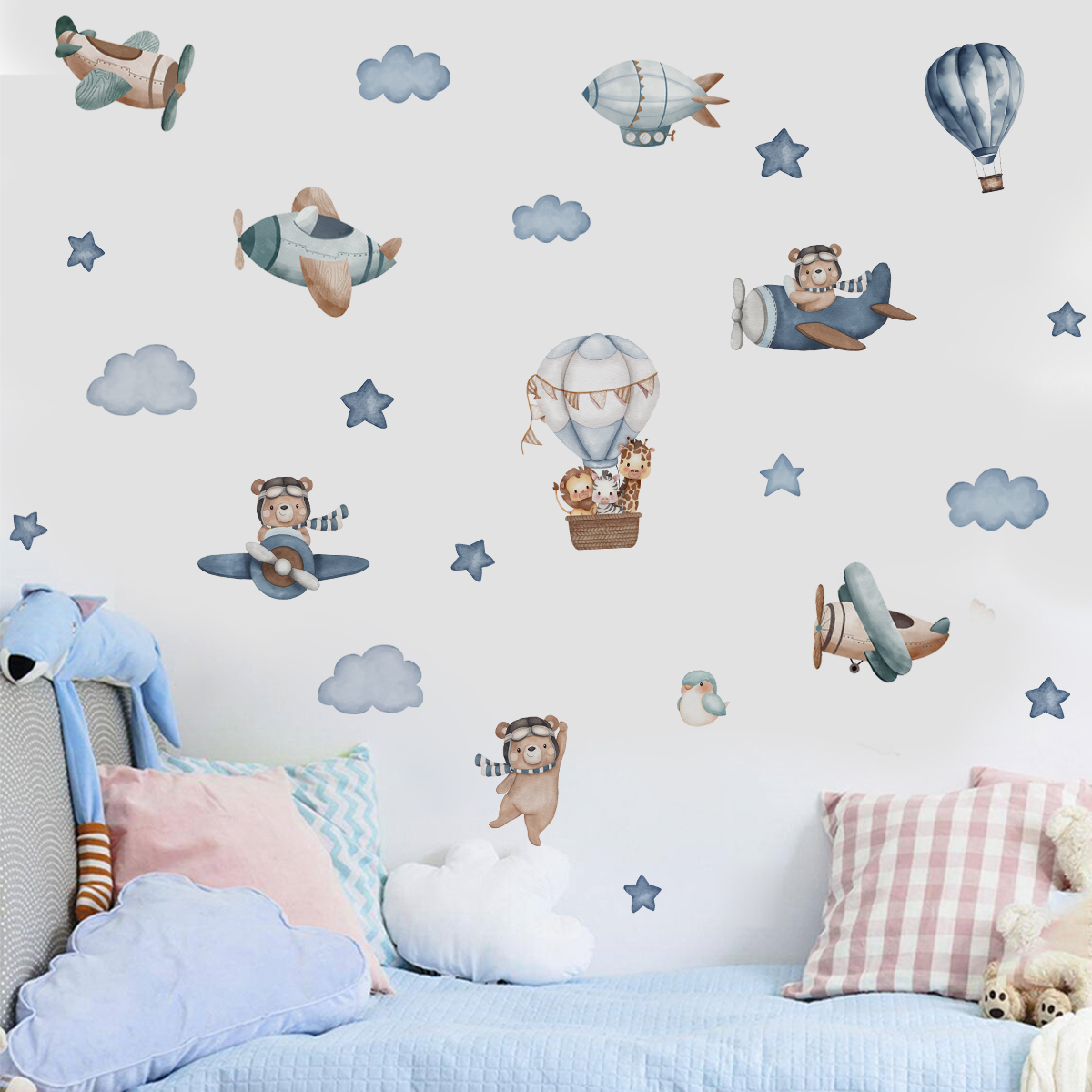 Watercolor Animals Hot Air Bal - Baby Nursery Wall Mural reseña y precio