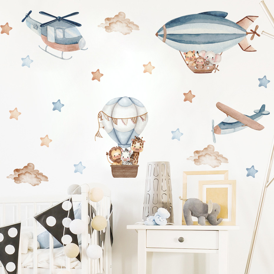 Watercolor Animals Hot Air Bal - Baby Nursery Wall Mural reseña y precio