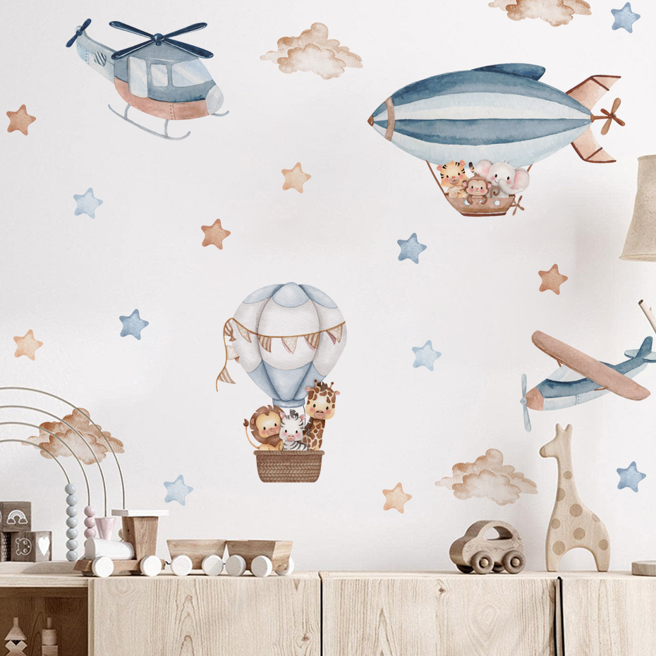 Watercolor Animals Hot Air Bal - Baby Nursery Wall Mural reseña y precio