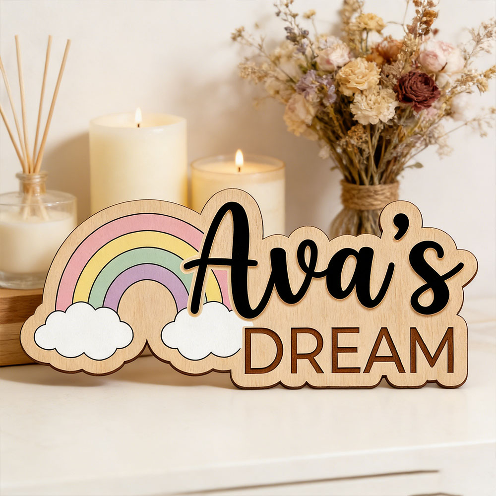 Custom Name Dreamy Rainbow Woo - Baby Nursery Hangers reseña y precio