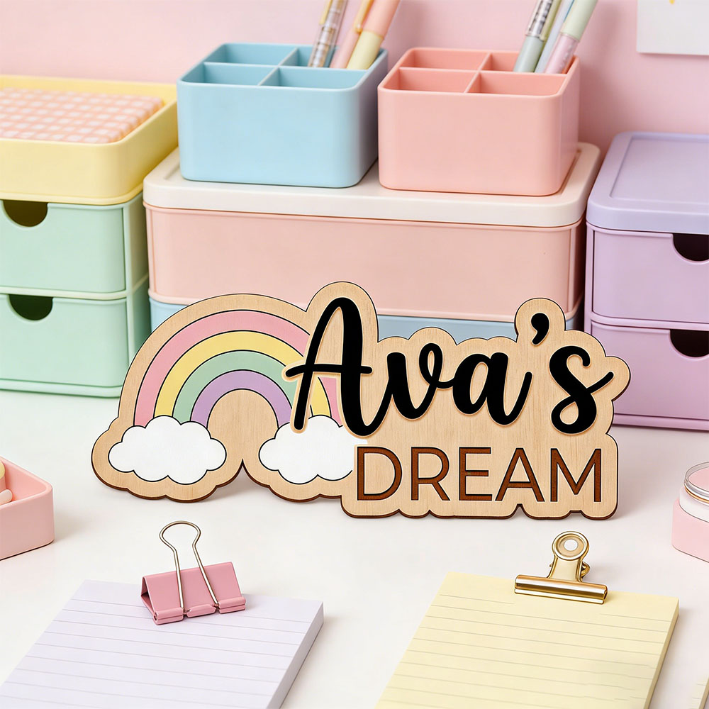 Custom Name Dreamy Rainbow Woo - Baby Nursery Hangers reseña y precio