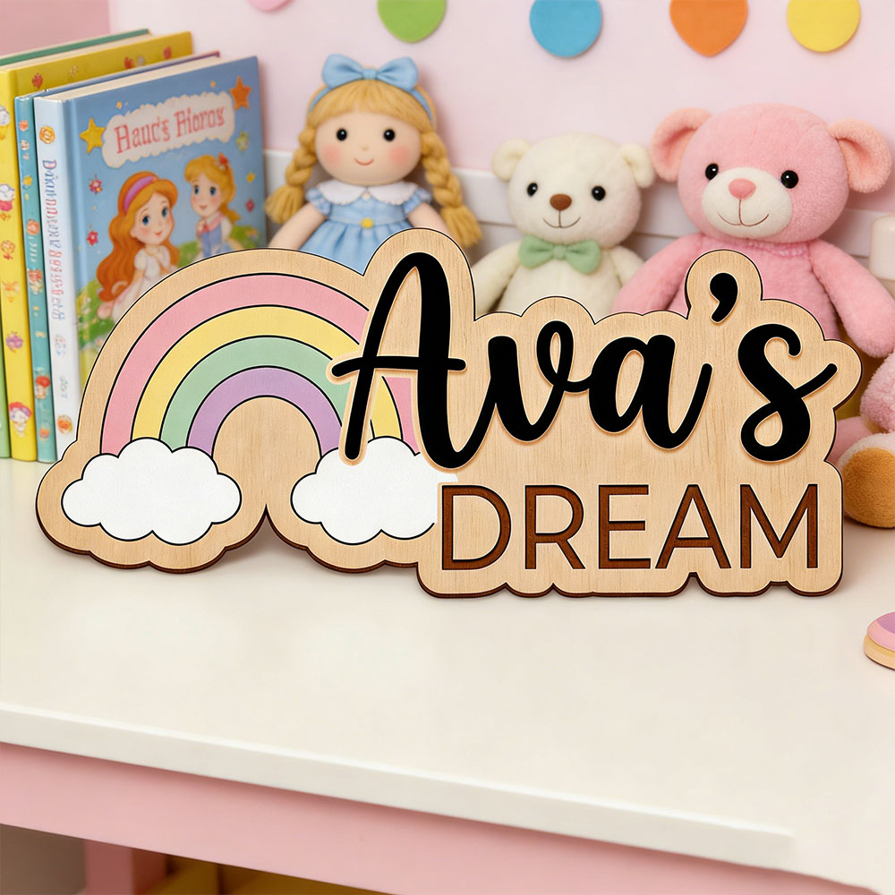 Custom Name Dreamy Rainbow Woo - Baby Nursery Hangers reseña y precio
