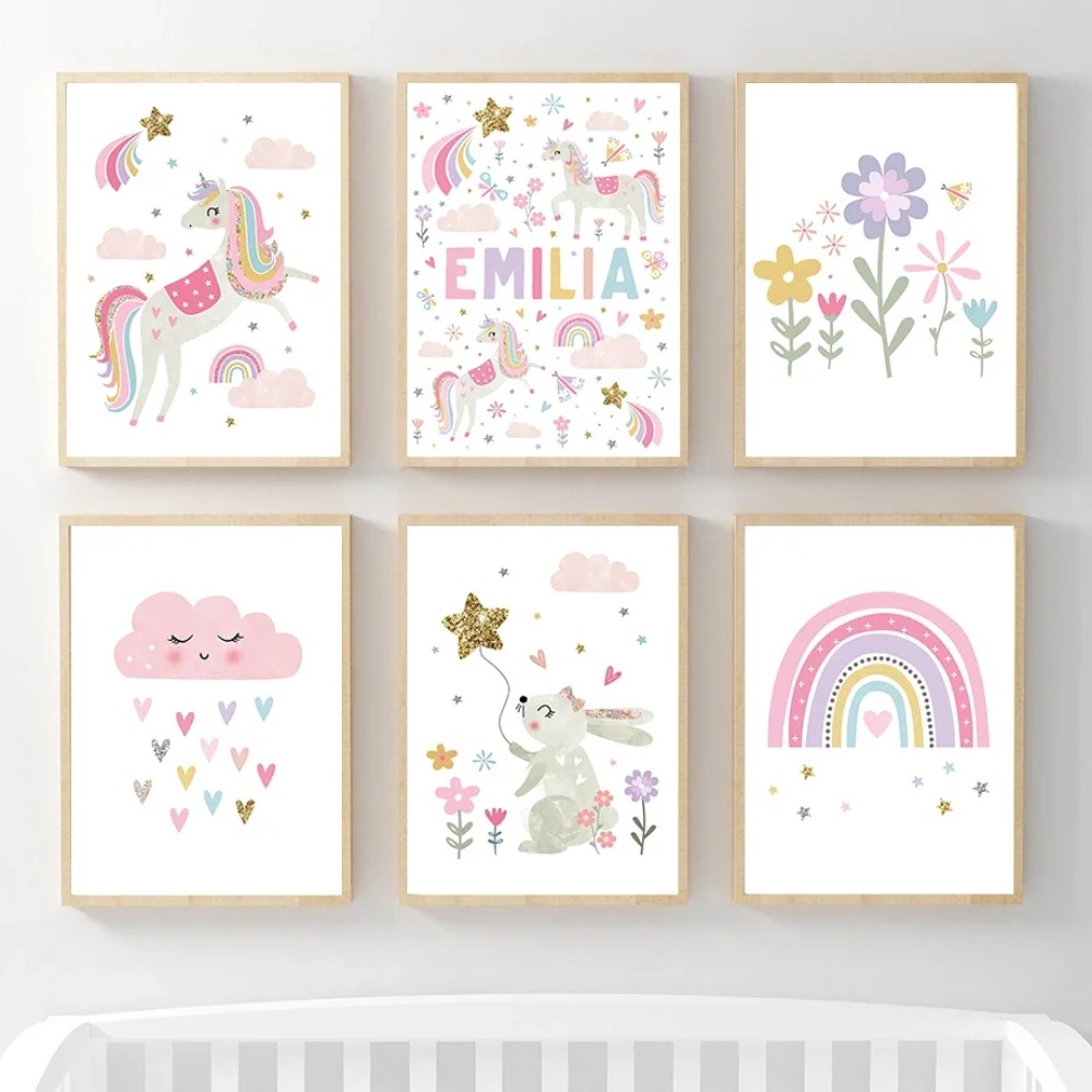 Pink Unicorn Rabbit Rainbow Cl - Baby Nursery Art reseña y precio