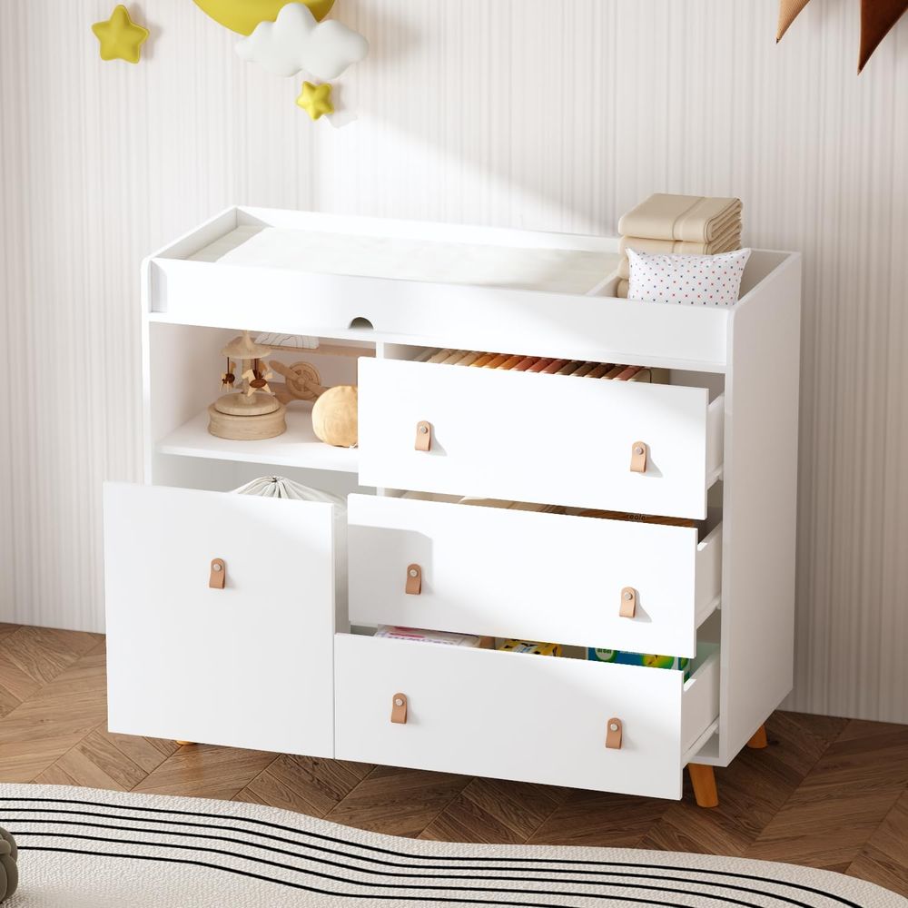 White 4-Drawer Nursery Dresser - Baby Nursery Table reseña y precio