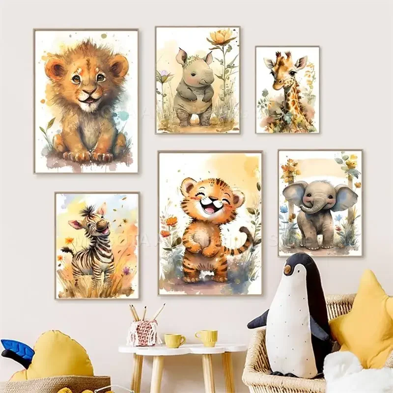 Watercolor Lion Giraffe Tiger  - Baby Nursery Kids reseña y precio