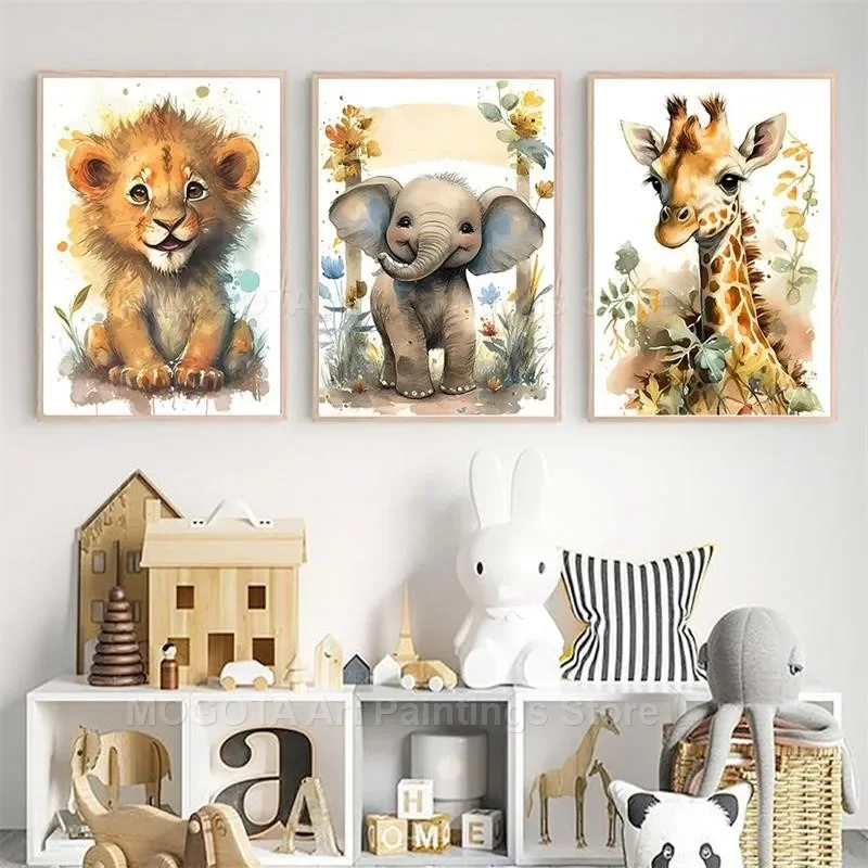 Watercolor Lion Giraffe Tiger  - Baby Nursery Kids reseña y precio