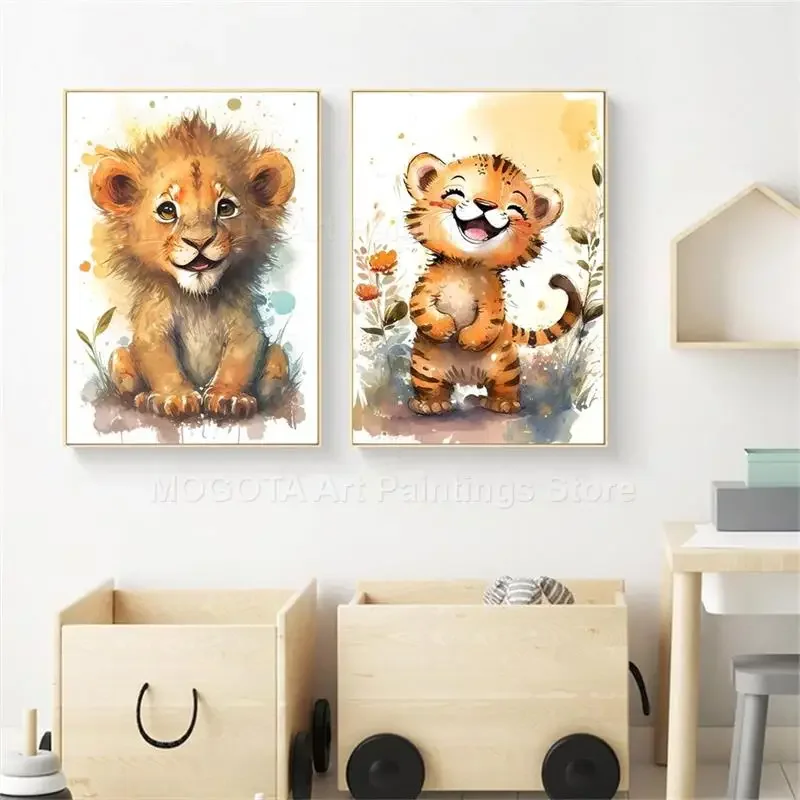 Watercolor Lion Giraffe Tiger  - Baby Nursery Kids reseña y precio