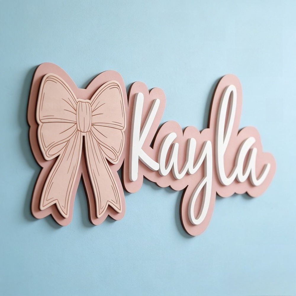 Customizable Bow-Shaped Wooden - Baby Nursery Name Sign reseña y precio