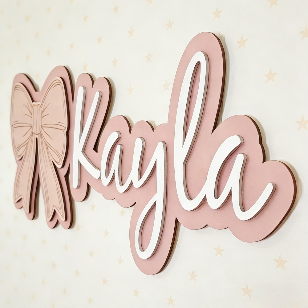 Customizable Bow-Shaped Wooden - Baby Nursery Name Sign reseña y precio