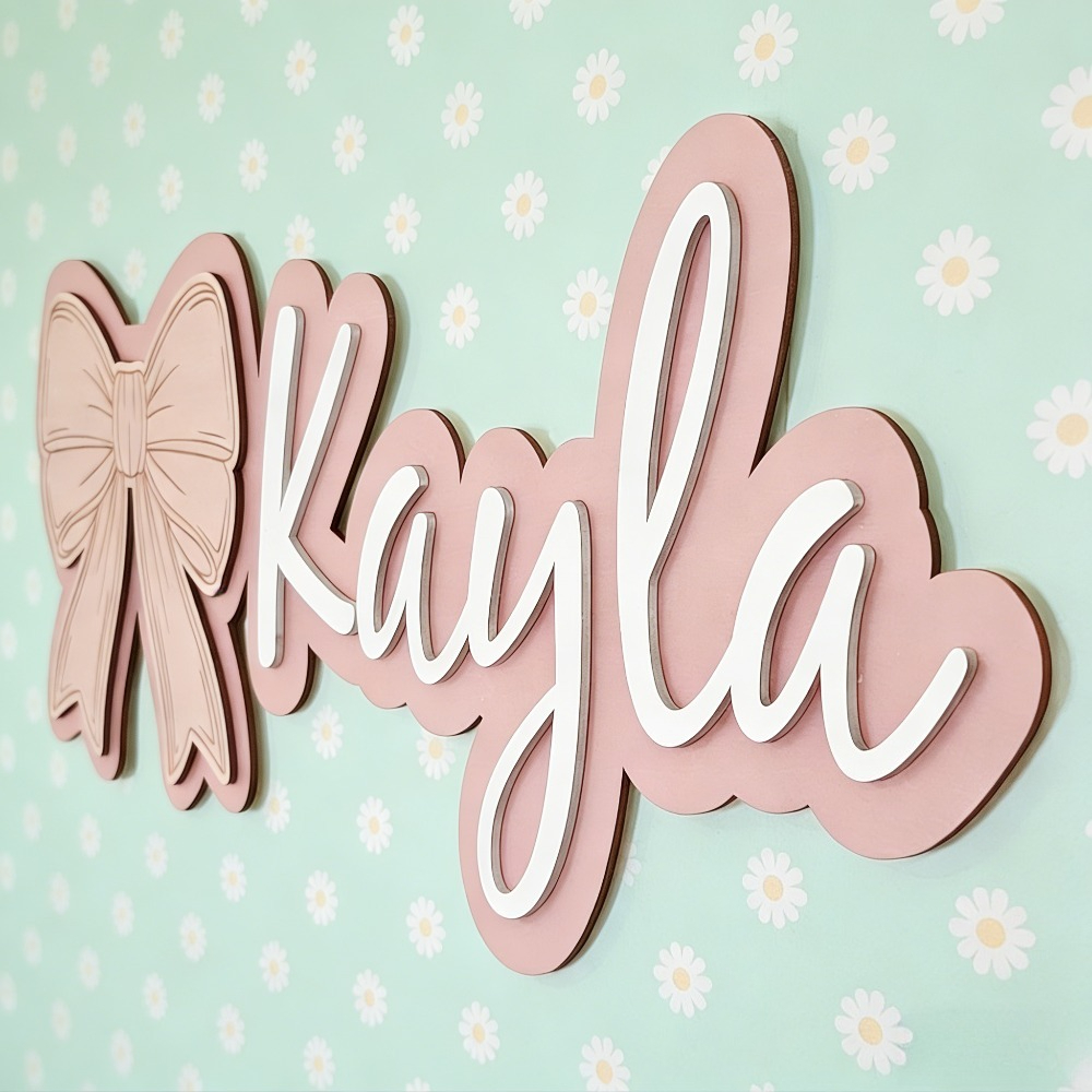 Customizable Bow-Shaped Wooden - Baby Nursery Name Sign reseña y precio