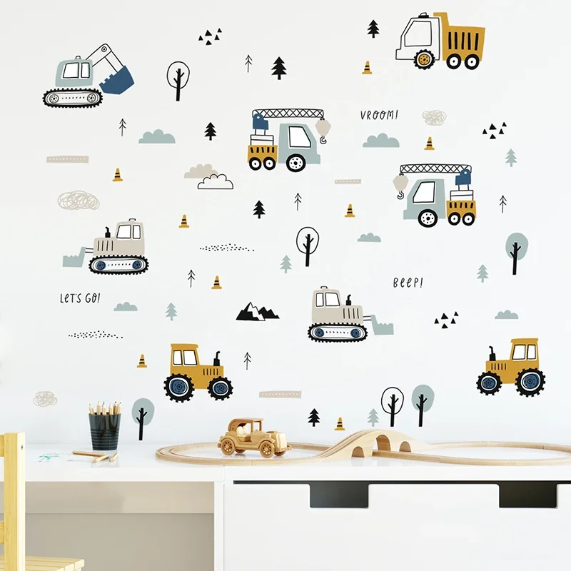 Hand Drawn Cute Cars Cargo Tru - Baby Nursery Wall Mural reseña y precio