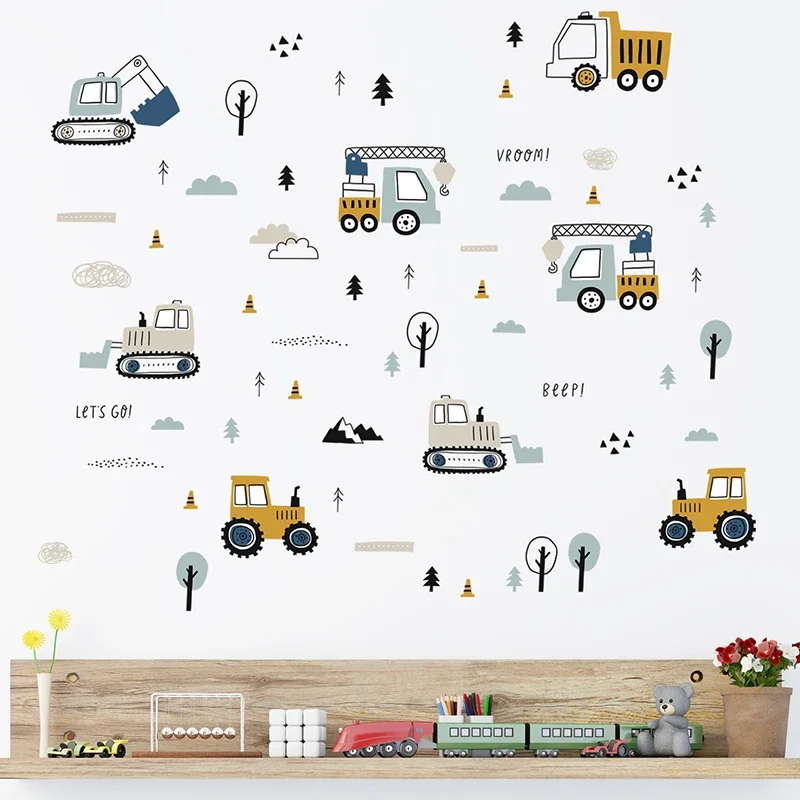 Hand Drawn Cute Cars Cargo Tru - Baby Nursery Wall Mural reseña y precio