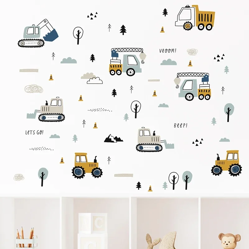 Hand Drawn Cute Cars Cargo Tru - Baby Nursery Wall Mural reseña y precio