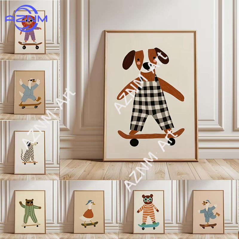 1PC Funny Animal Skateboarding - Baby Nursery Art reseña y precio