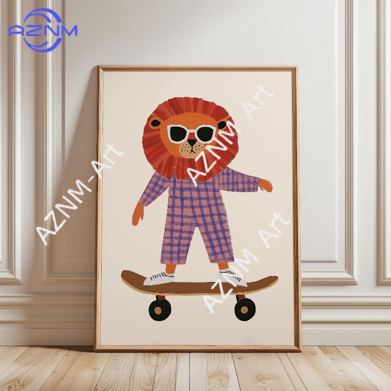 1PC Funny Animal Skateboarding - Baby Nursery Art reseña y precio