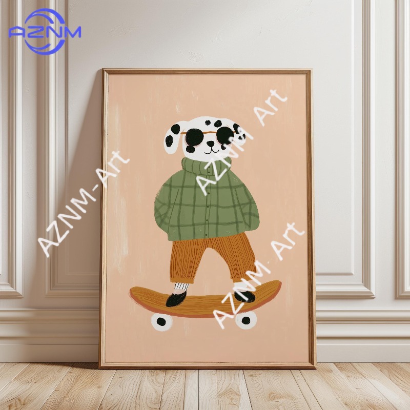 1PC Funny Animal Skateboarding - Baby Nursery Art reseña y precio