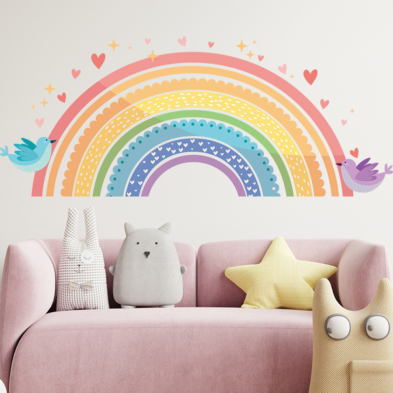 Colorful Rainbow Bird Love Wal - Baby Nursery Wall Mural reseña y precio