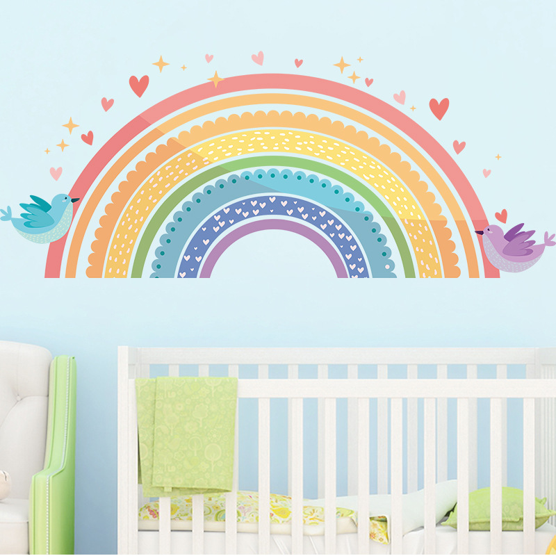 Colorful Rainbow Bird Love Wal - Baby Nursery Wall Mural reseña y precio