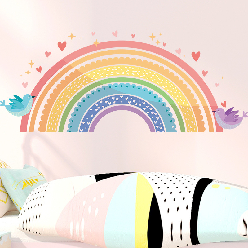 Colorful Rainbow Bird Love Wal - Baby Nursery Wall Mural reseña y precio
