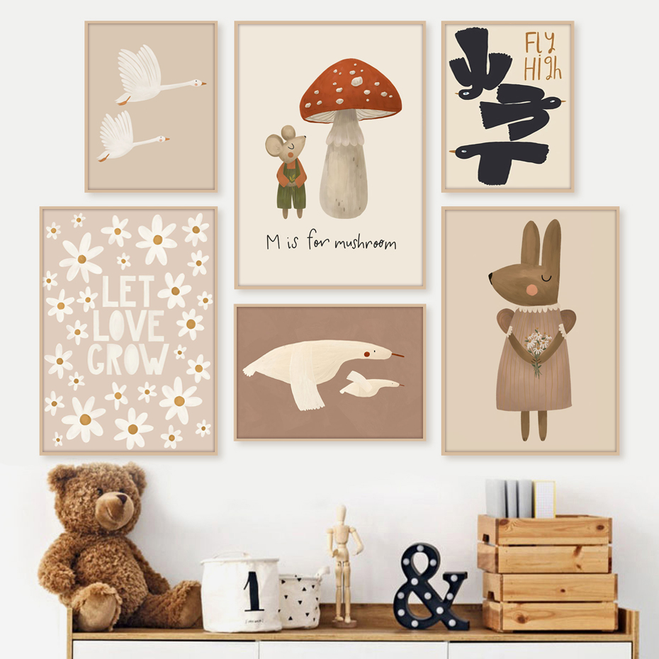Boho Cartoon Rabbit Mouse Goos - Baby Nursery Frames reseña y precio