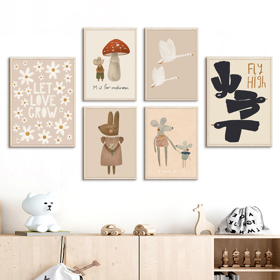Boho Cartoon Rabbit Mouse Goos - Baby Nursery Frames reseña y precio
