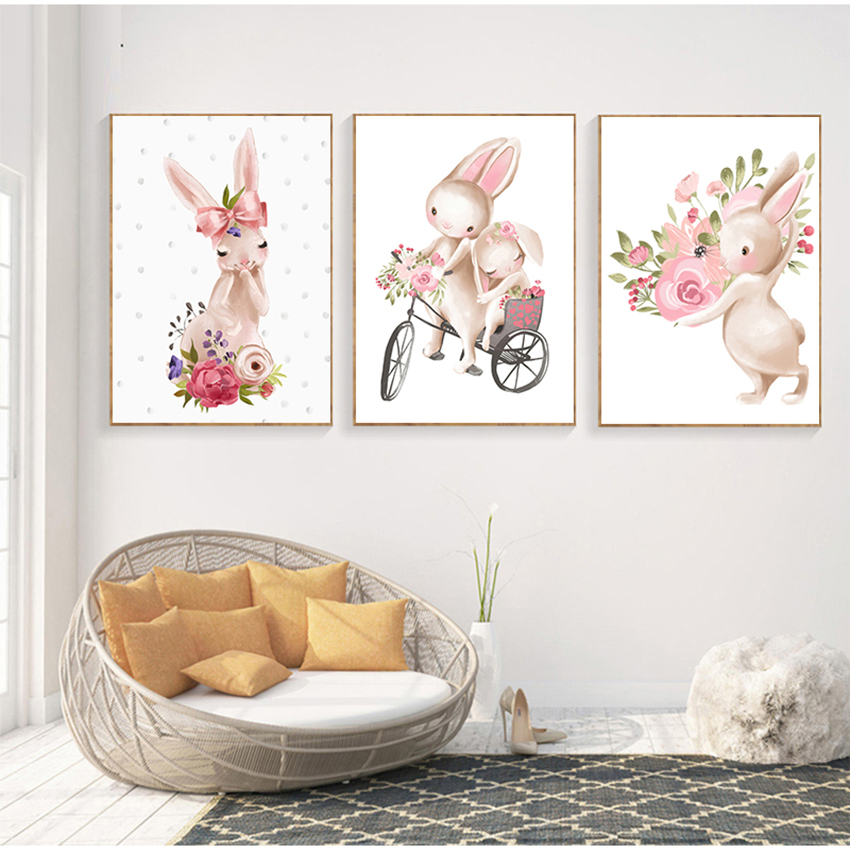 Pink Flowers Cartoon Picture G - Baby Nursery Art reseña y precio