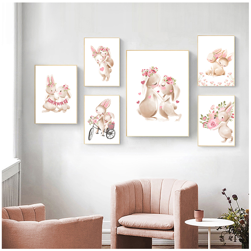 Pink Flowers Cartoon Picture G - Baby Nursery Art reseña y precio
