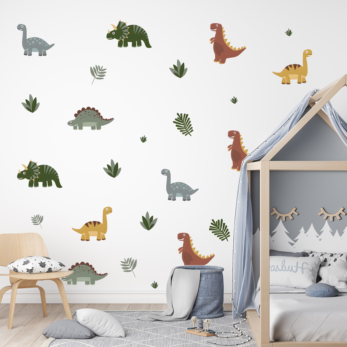 Cartoon Cute Dinosaur Leaf Ani - Baby Nursery Wall Mural reseña y precio