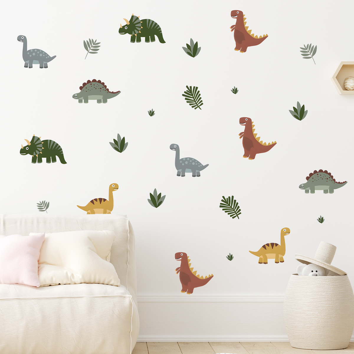Cartoon Cute Dinosaur Leaf Ani - Baby Nursery Wall Mural reseña y precio
