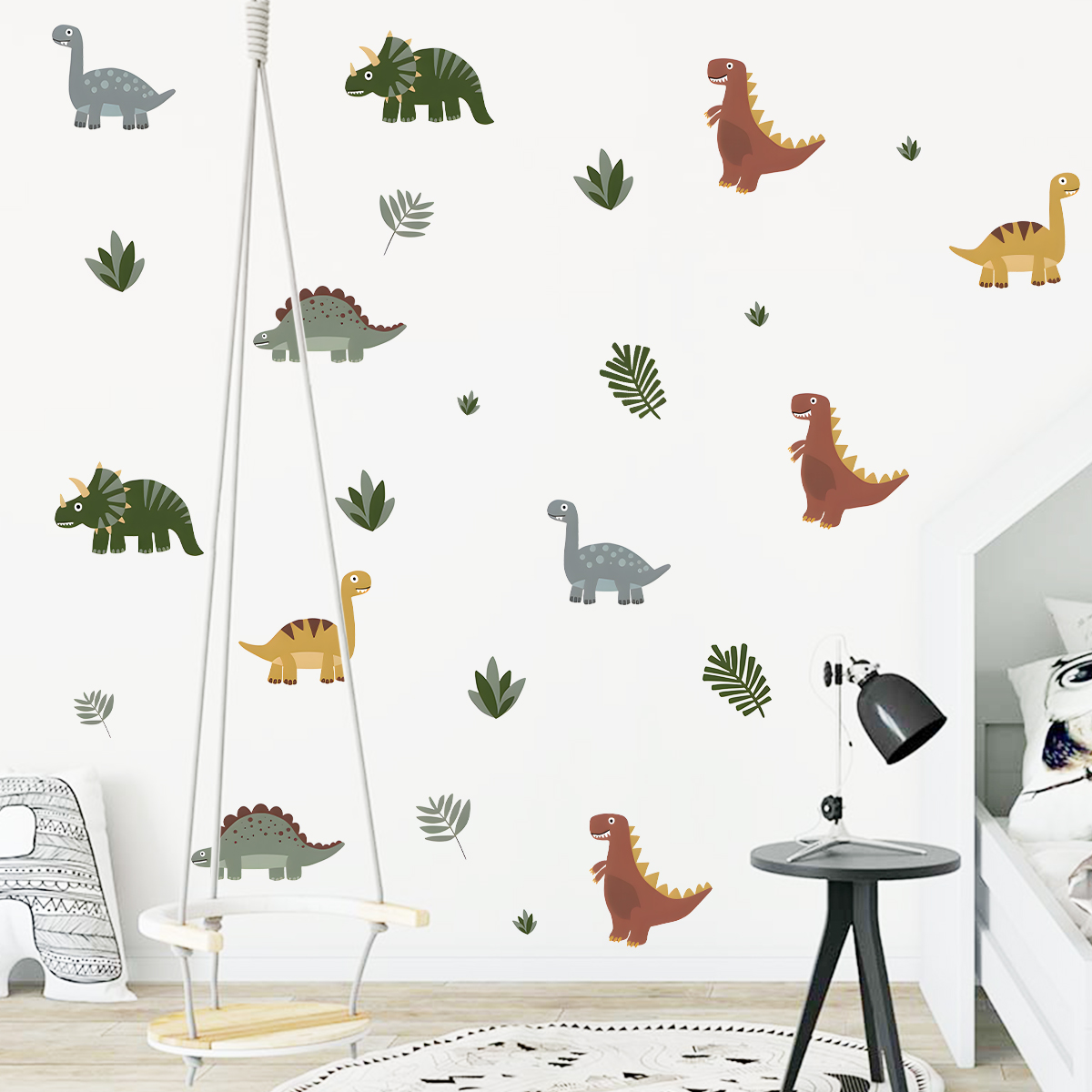 Cartoon Cute Dinosaur Leaf Ani - Baby Nursery Wall Mural reseña y precio