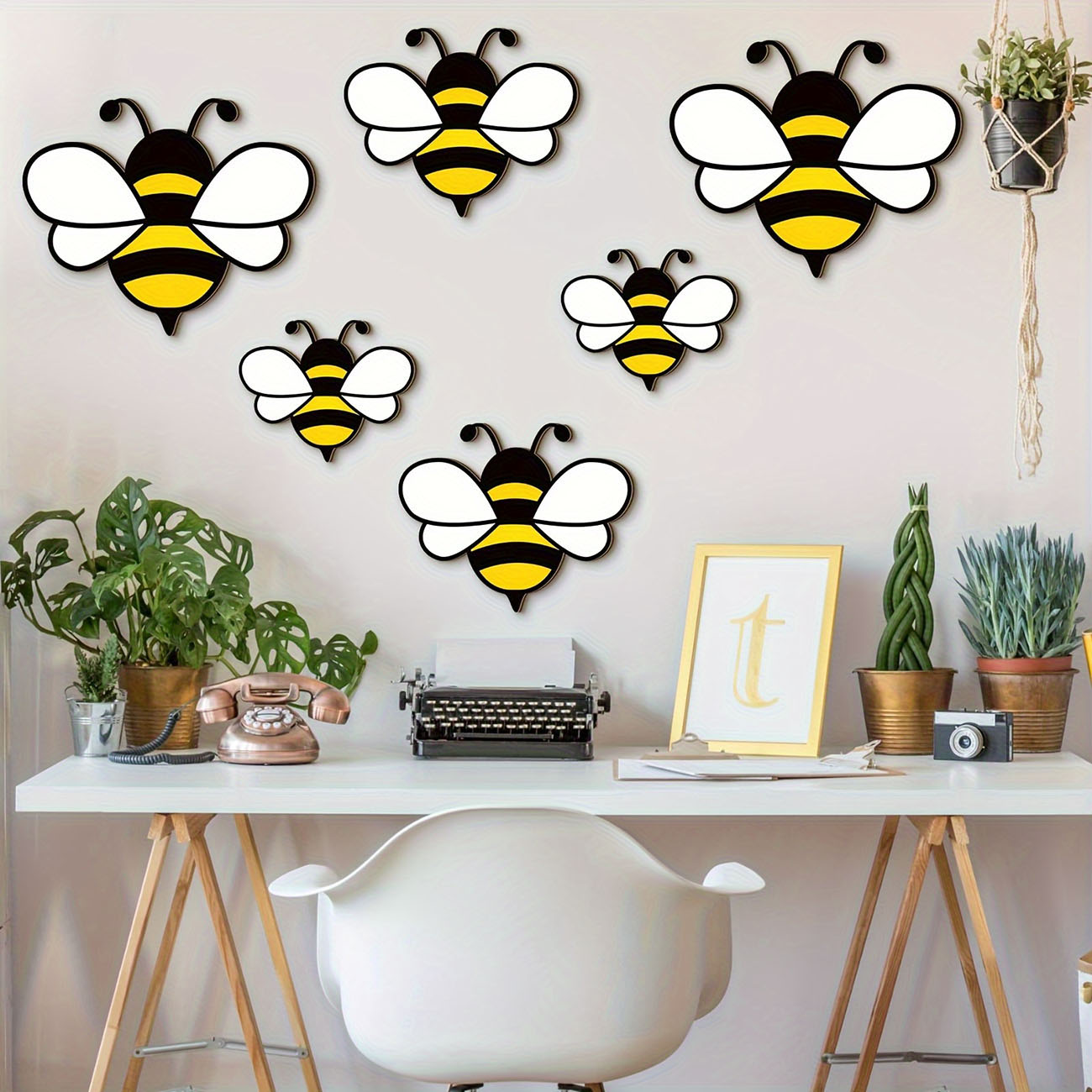 6Pcs Cute Bee Wooden Wall Stic - Baby Nursery Wall Mural reseña y precio